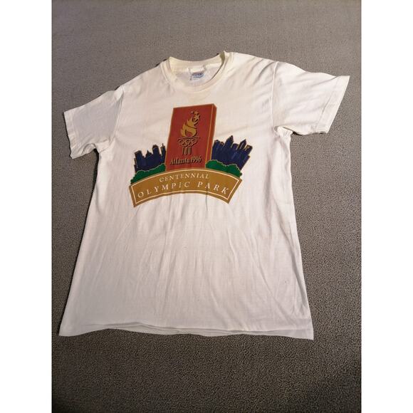 Hanes BEEFY-T Single Stich M Male Shirt White 1996 Atlanta Olympic Park - Picture 10 of 12